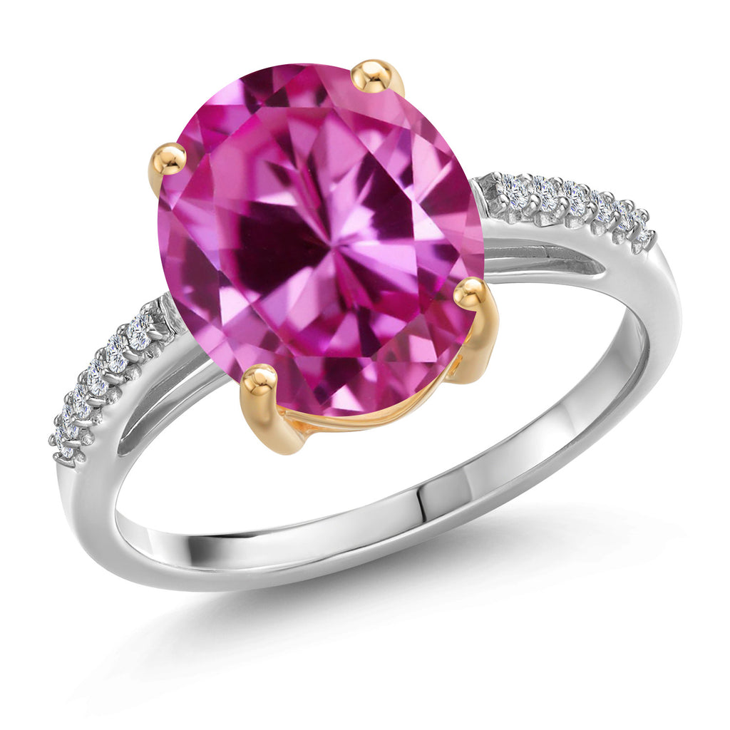 Pink Created Sapphire - September_5_Ring in 925 Sterling Silver and 10K Yellow Gold