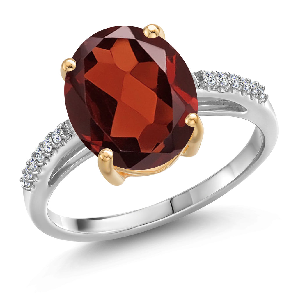 Garnet - January_5_Ring in 925 Sterling Silver and 10K Yellow Gold
