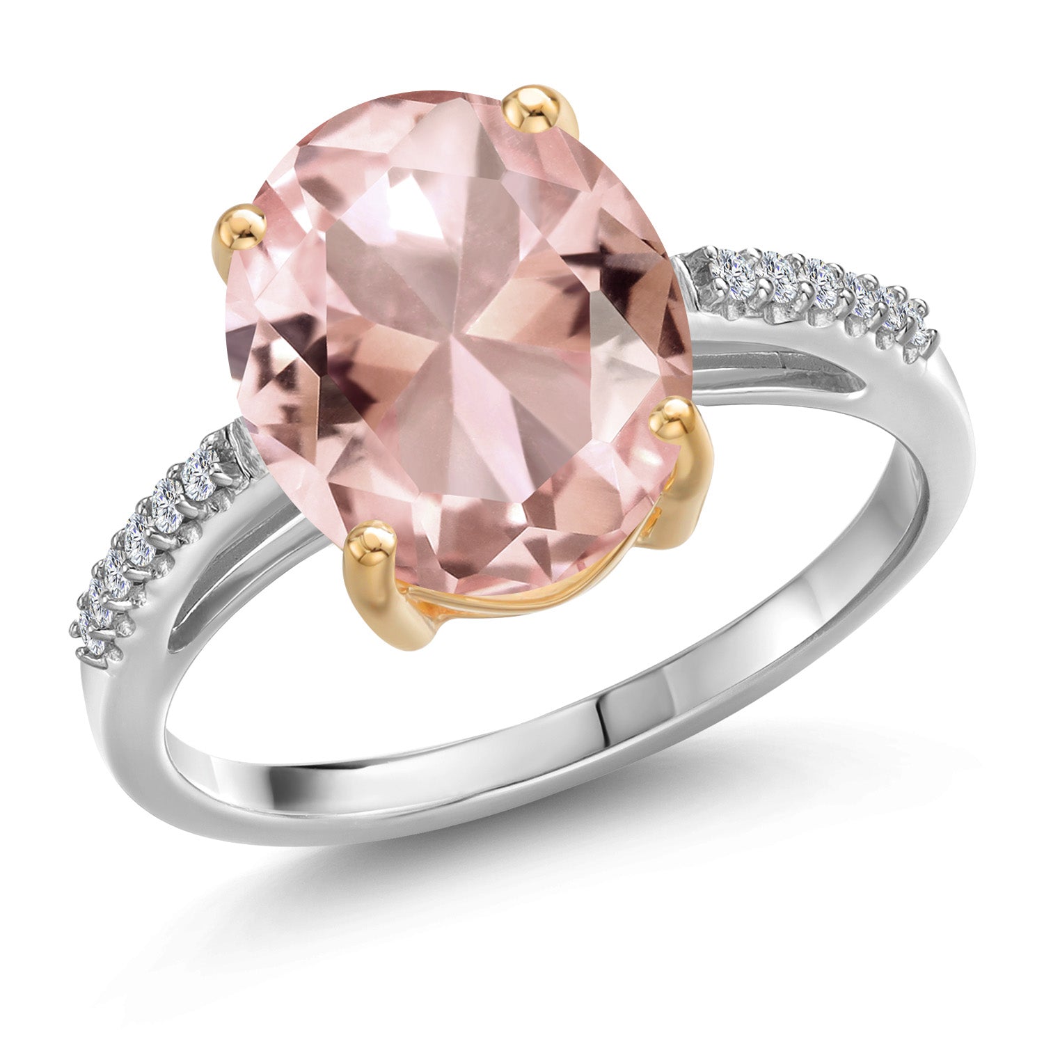 Peach Nano Morganite - October_9_Ring in 925 Sterling Silver and 10K Yellow Gold