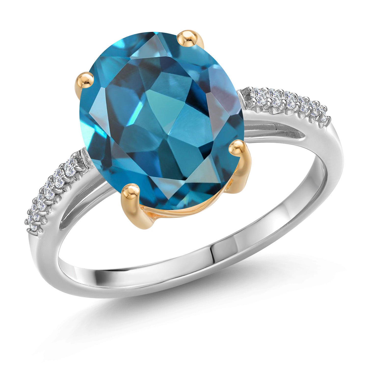 London Blue Topaz - November_8_Ring in 925 Sterling Silver and 10K Yellow Gold