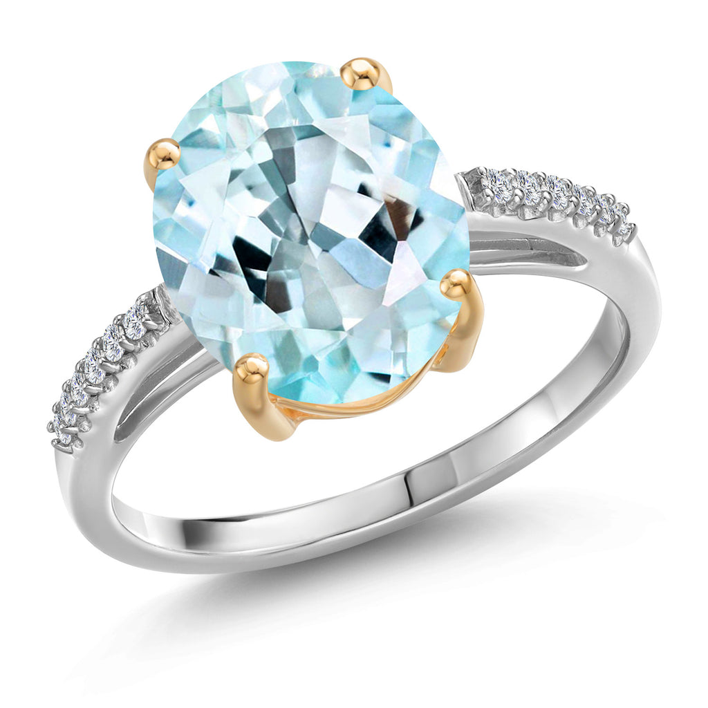 Sky Blue Topaz - November_8_Ring in 925 Sterling Silver and 10K Yellow Gold
