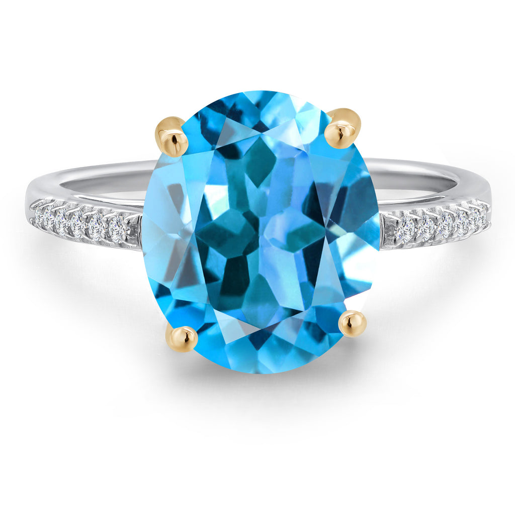 Swiss Blue Topaz - November_7_Ring in 925 Sterling Silver and 10K Yellow Gold