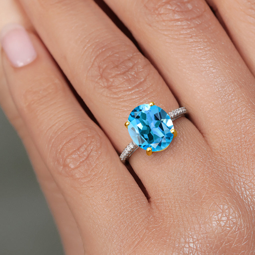 Swiss Blue Topaz - November_7_Ring in 925 Sterling Silver and 10K Yellow Gold