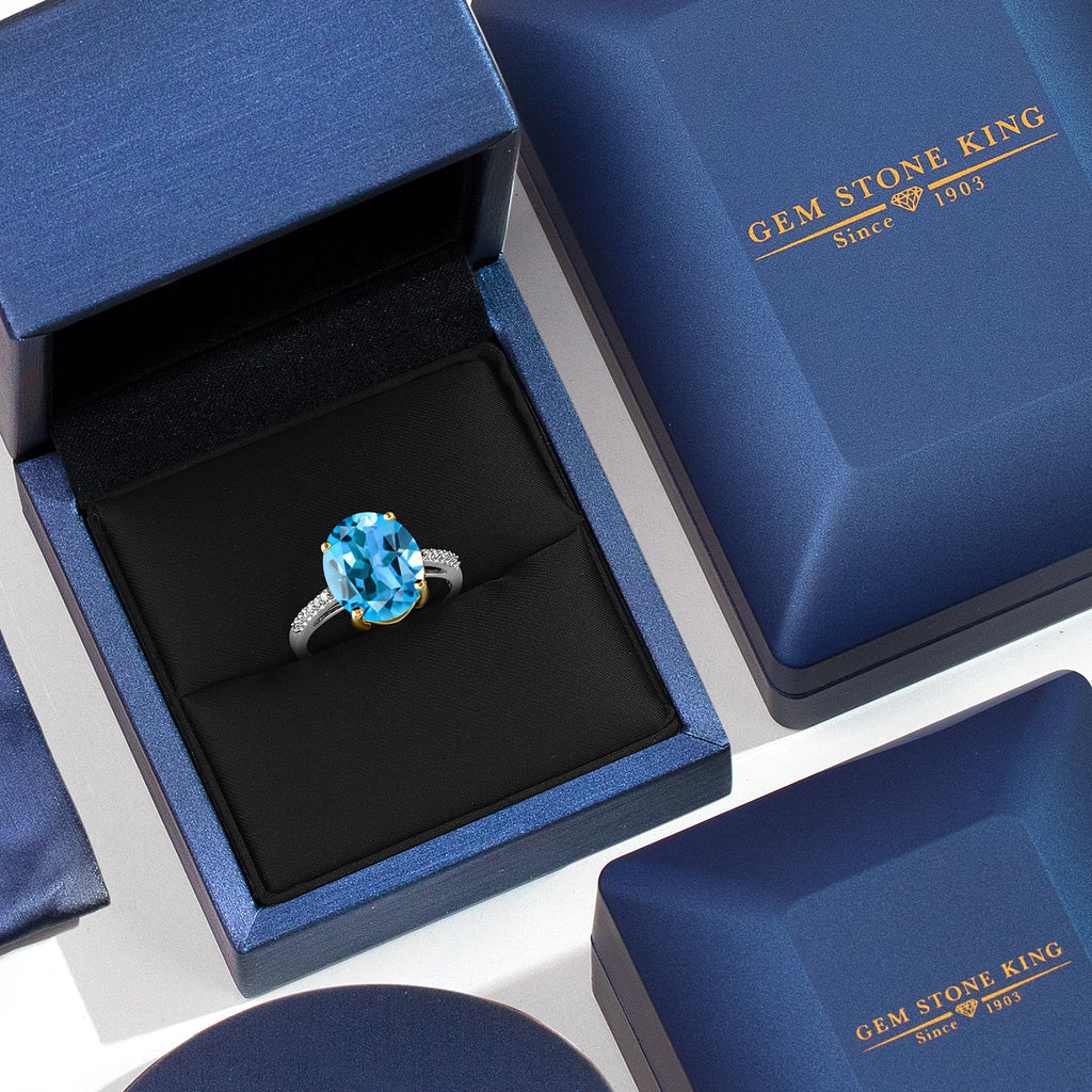 Swiss Blue Topaz - November_7_Ring in 925 Sterling Silver and 10K Yellow Gold