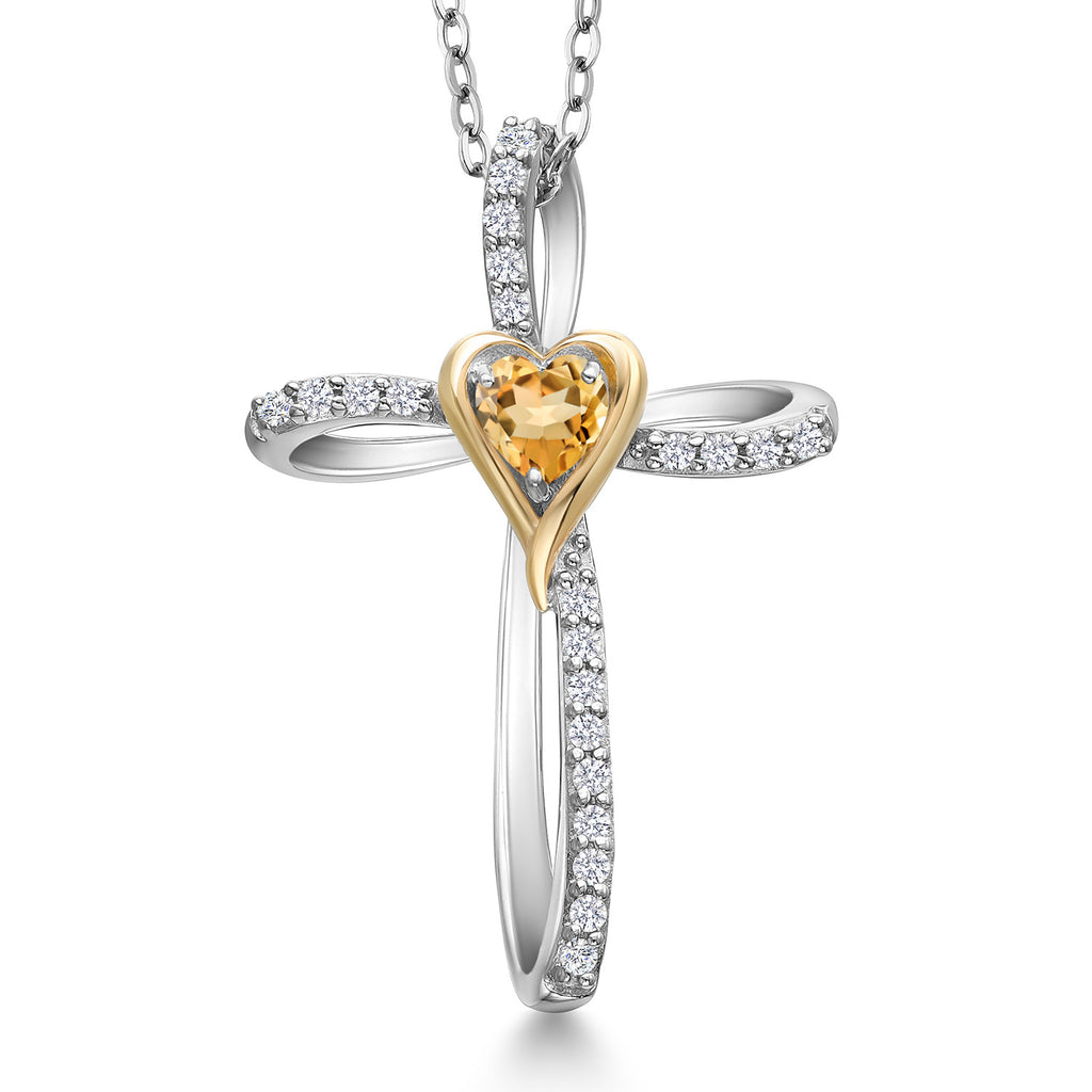 Citrine - November_Pendant in 925 Sterling Silver and 10K Yellow Gold