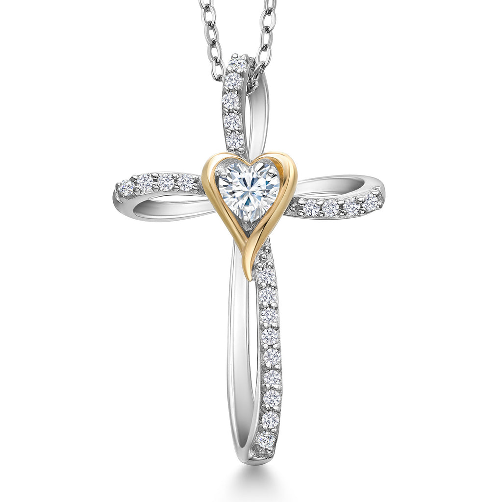 Moissanite - April_Pendant in 925 Sterling Silver and 10K Yellow Gold