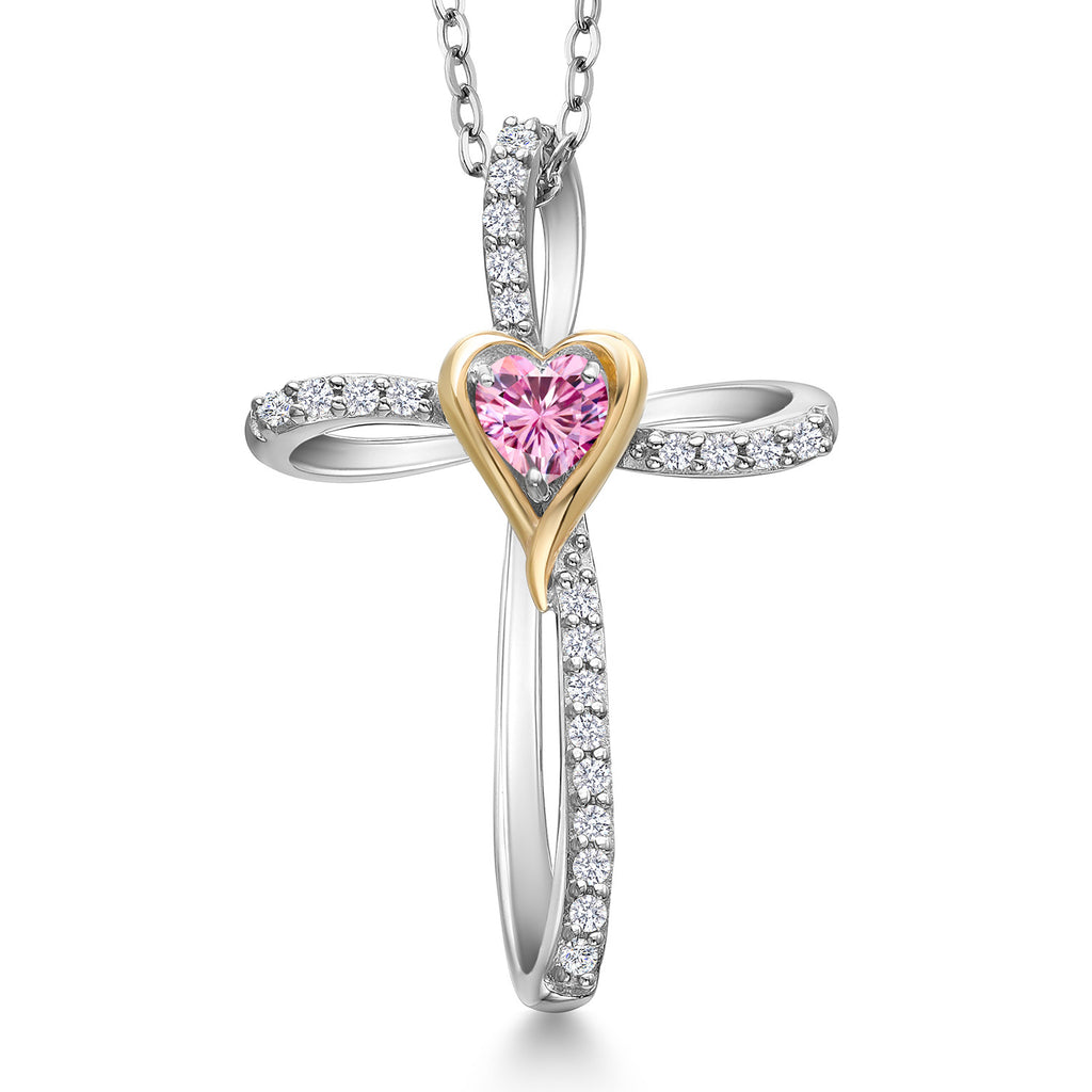 Pink Moissanite - April_Pendant in 925 Sterling Silver and 10K Yellow Gold