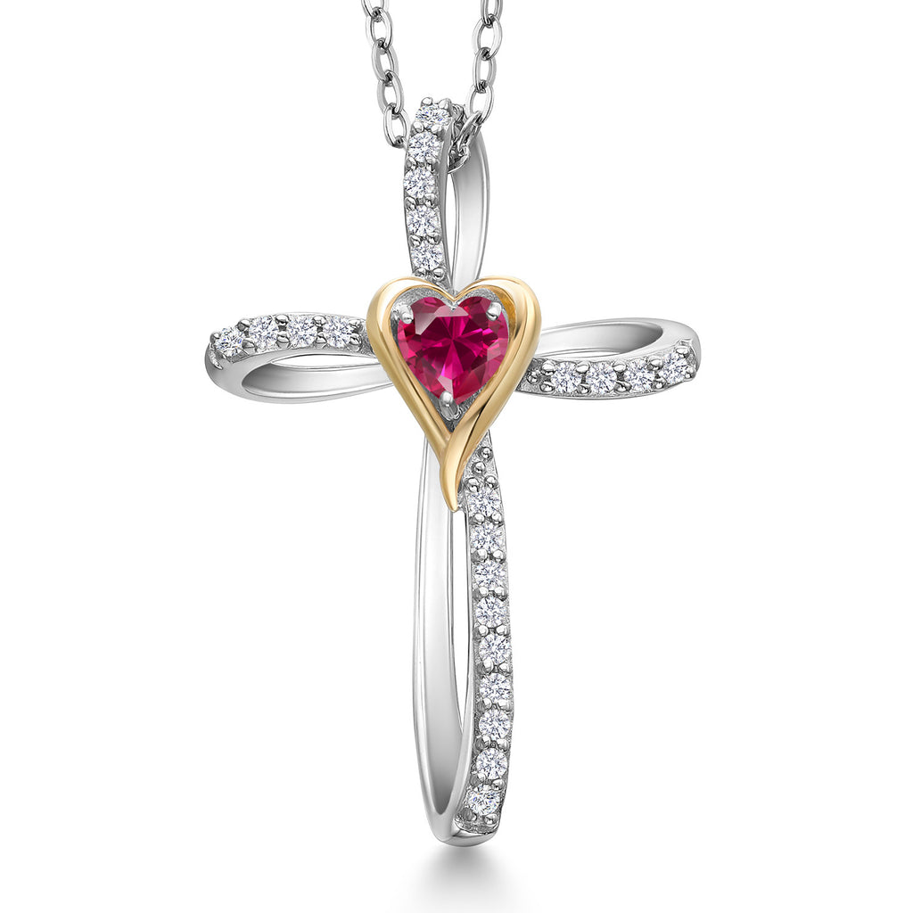 Created Ruby - July_Pendant in 925 Sterling Silver and 10K Yellow Gold