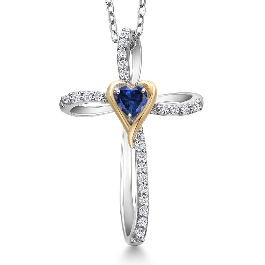 Created Sapphire - September_Pendant in 925 Sterling Silver and 10K Yellow Gold