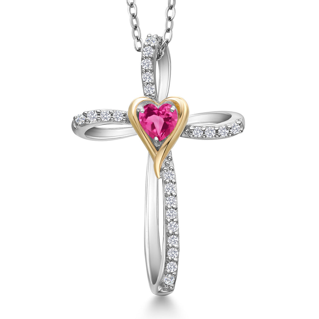Pink Created Sapphire - September_Pendant in 925 Sterling Silver and 10K Yellow Gold