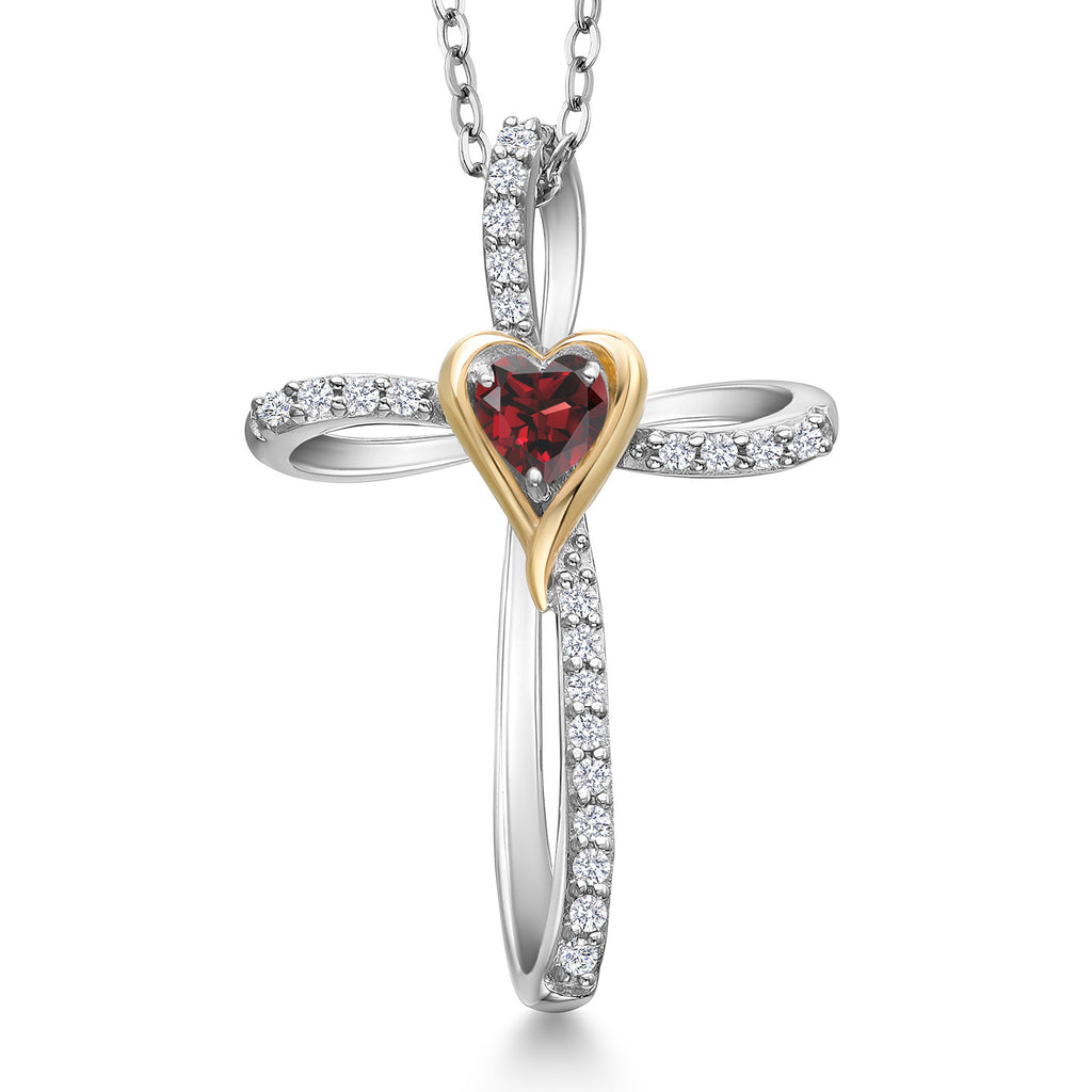 Garnet - January_Pendant in 925 Sterling Silver and 10K Yellow Gold