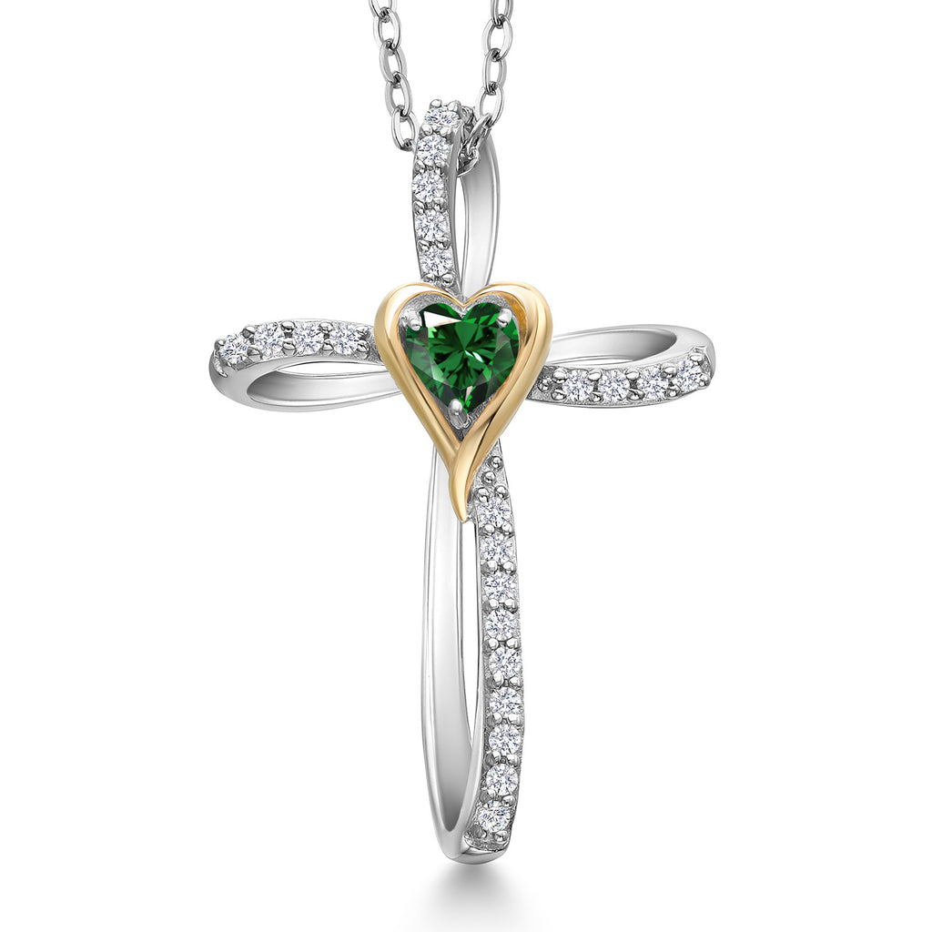 Nano Emerald - May_Pendant in 925 Sterling Silver and 10K Yellow Gold