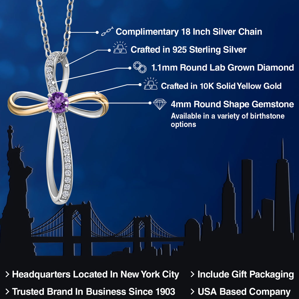 Amethyst - February_Pendant in 925 Sterling Silver and 10K Yellow Gold