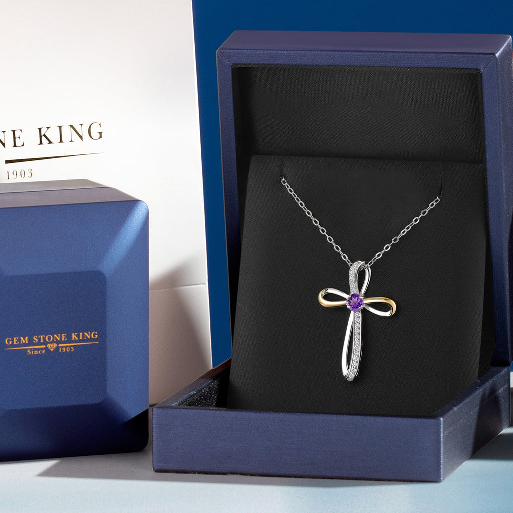 Amethyst - February_Pendant in 925 Sterling Silver and 10K Yellow Gold