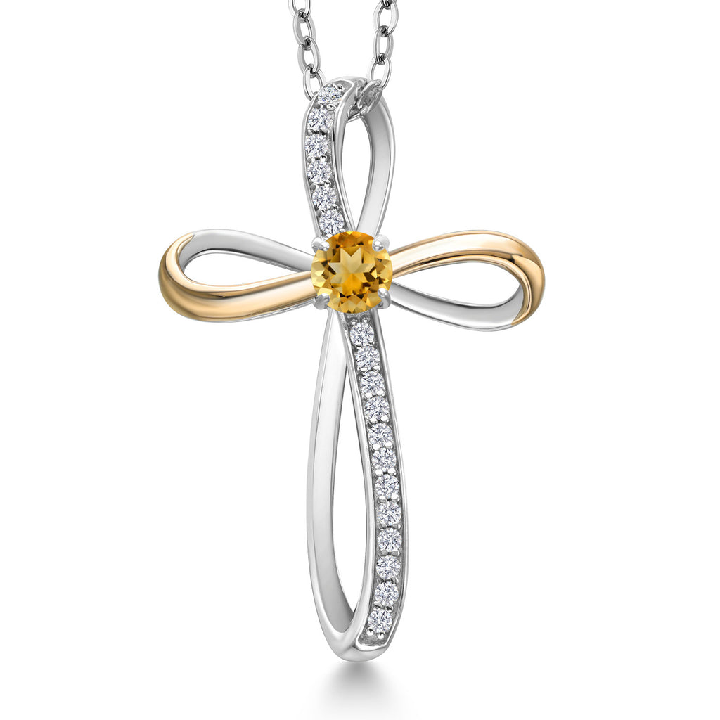 Citrine - November_Pendant in 925 Sterling Silver and 10K Yellow Gold