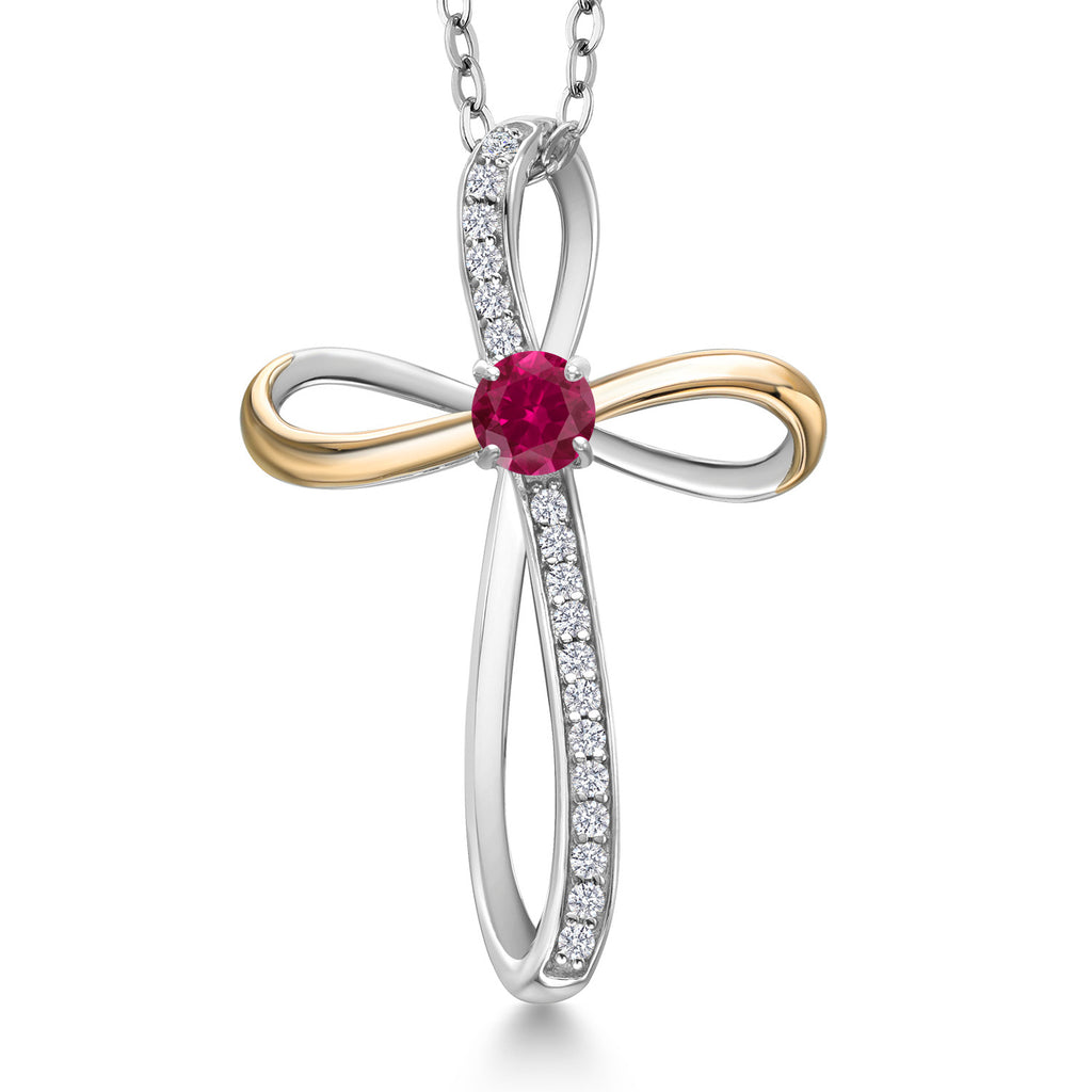 Created Ruby - July_Pendant in 925 Sterling Silver and 10K Yellow Gold