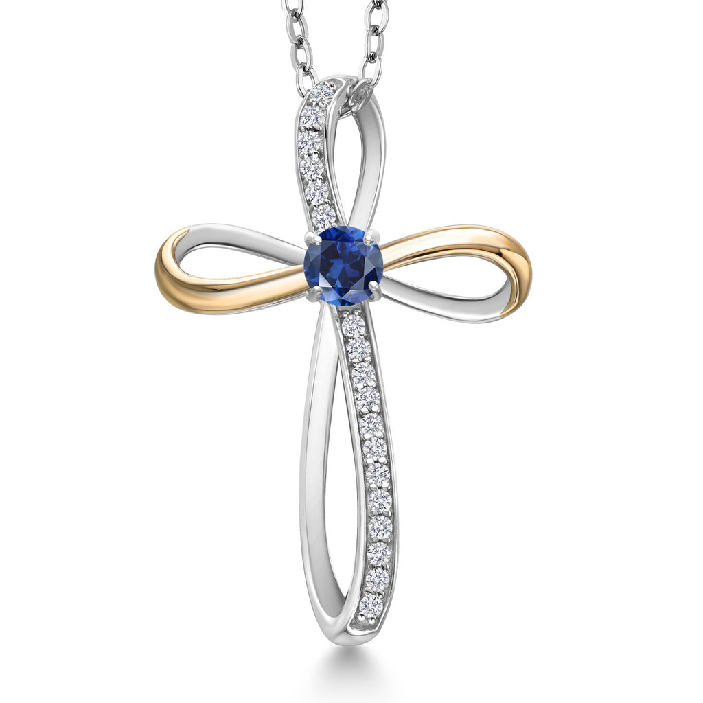 Created Sapphire - September_Pendant in 925 Sterling Silver and 10K Yellow Gold