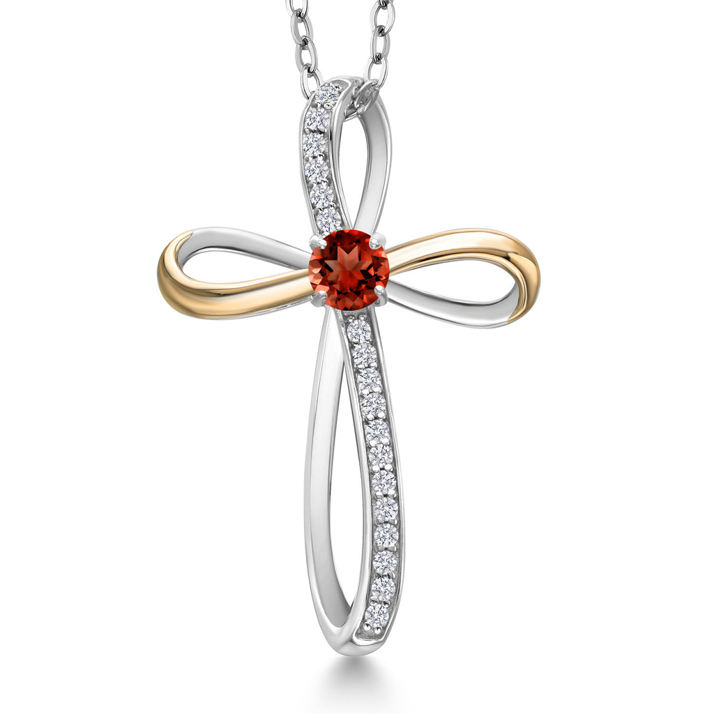 Garnet - January_Pendant in 925 Sterling Silver and 10K Yellow Gold