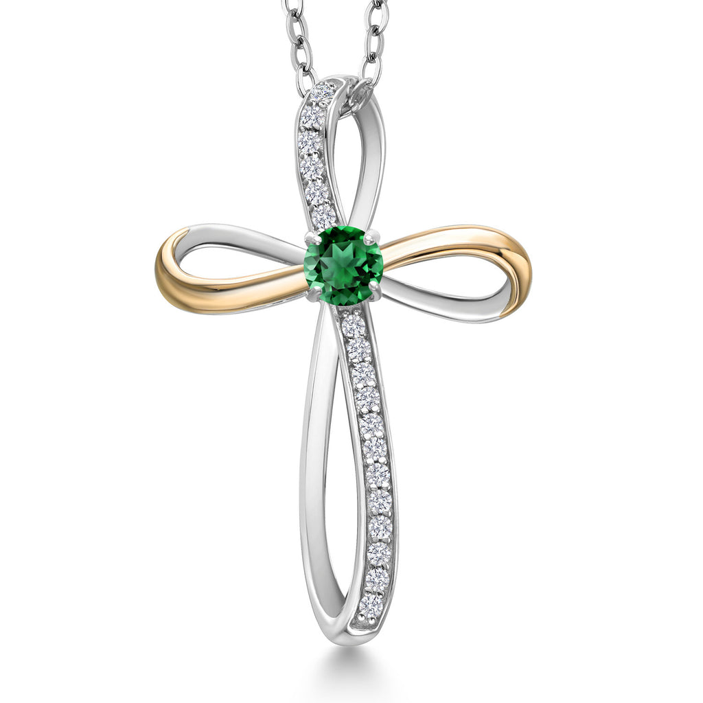 Nano Emerald - May_Pendant in 925 Sterling Silver and 10K Yellow Gold