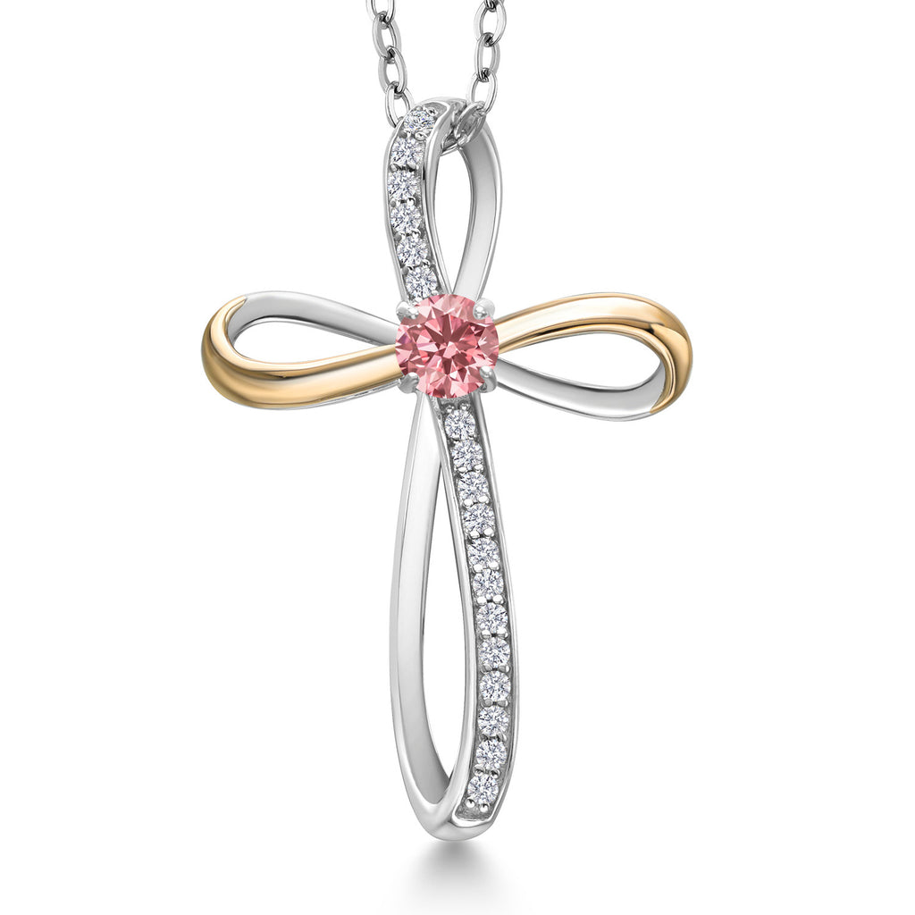 Pink Lab Grown Diamond_Pendant in 925 Sterling Silver and 10K Yellow Gold