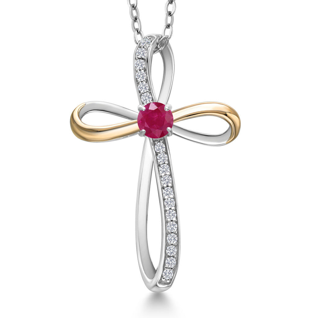 Ruby - July_Pendant in 925 Sterling Silver and 10K Yellow Gold