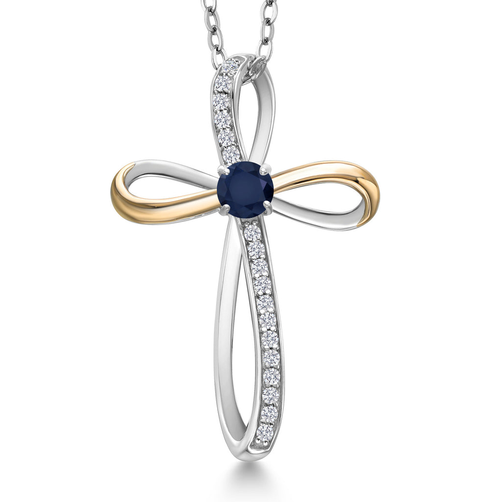 Sapphire - September_Pendant in 925 Sterling Silver and 10K Yellow Gold