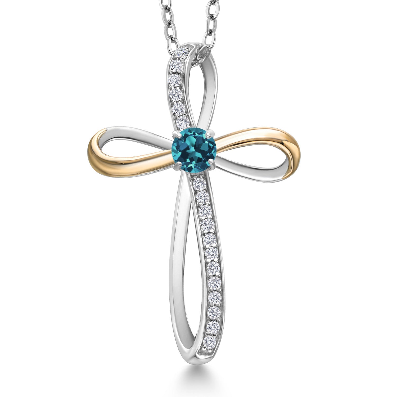 London Blue Topaz - November_Pendant in 925 Sterling Silver and 10K Yellow Gold