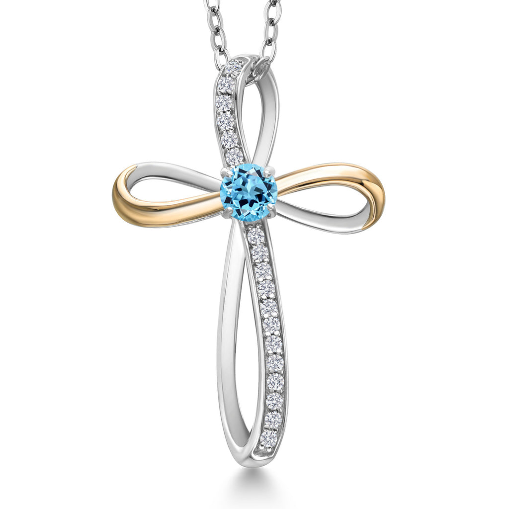 Swiss Blue Topaz - November_Pendant in 925 Sterling Silver and 10K Yellow Gold
