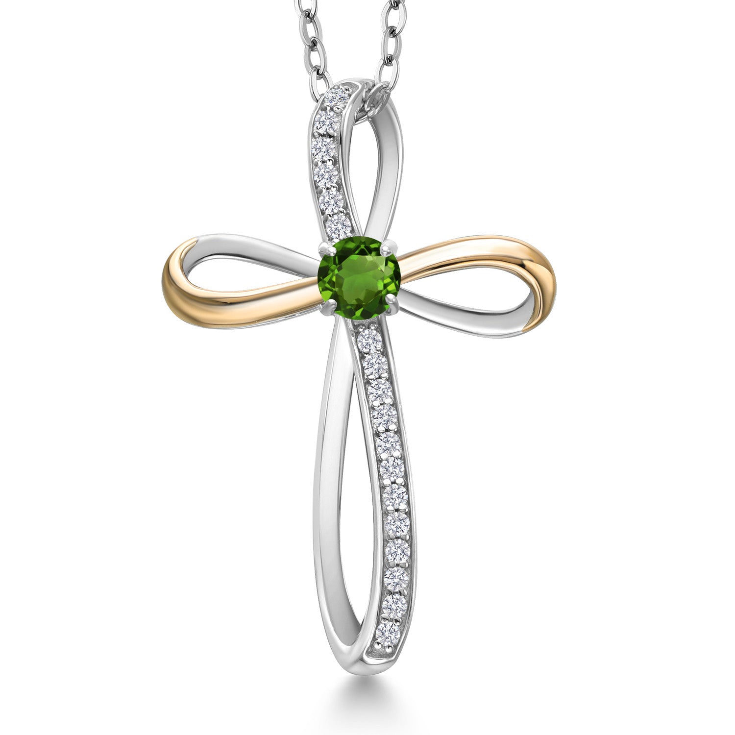 Green Tourmaline - October_Pendant in 925 Sterling Silver and 10K Yellow Gold
