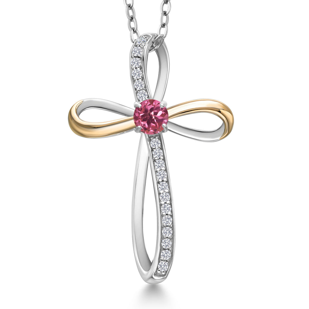 Pink Tourmaline - October_Pendant in 925 Sterling Silver and 10K Yellow Gold