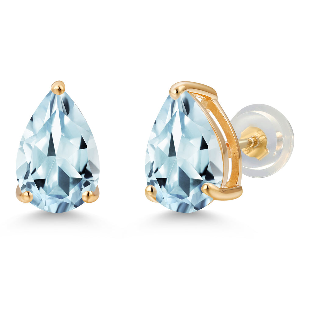 Aquamarine - March_Earrings in 14K Yellow Gold