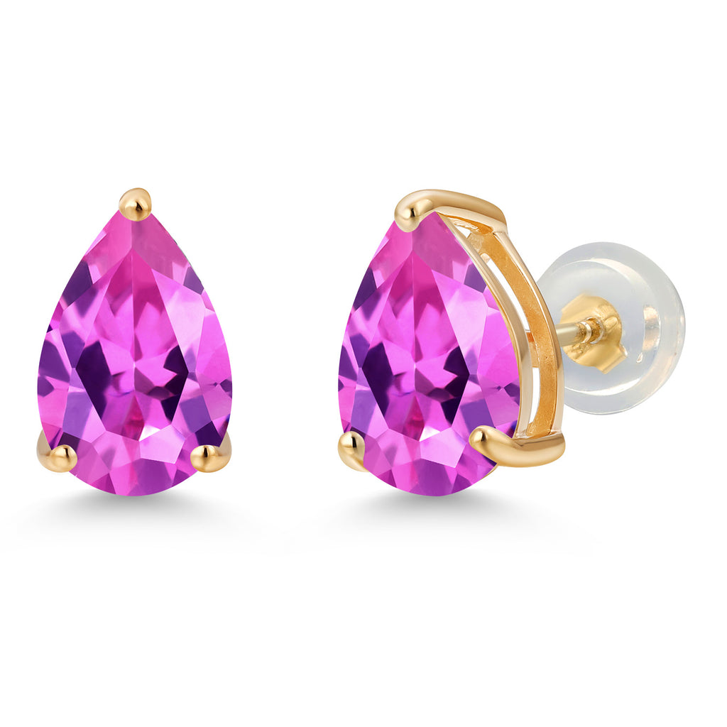 Pink Created Sapphire - September_Earrings in 14K Yellow Gold
