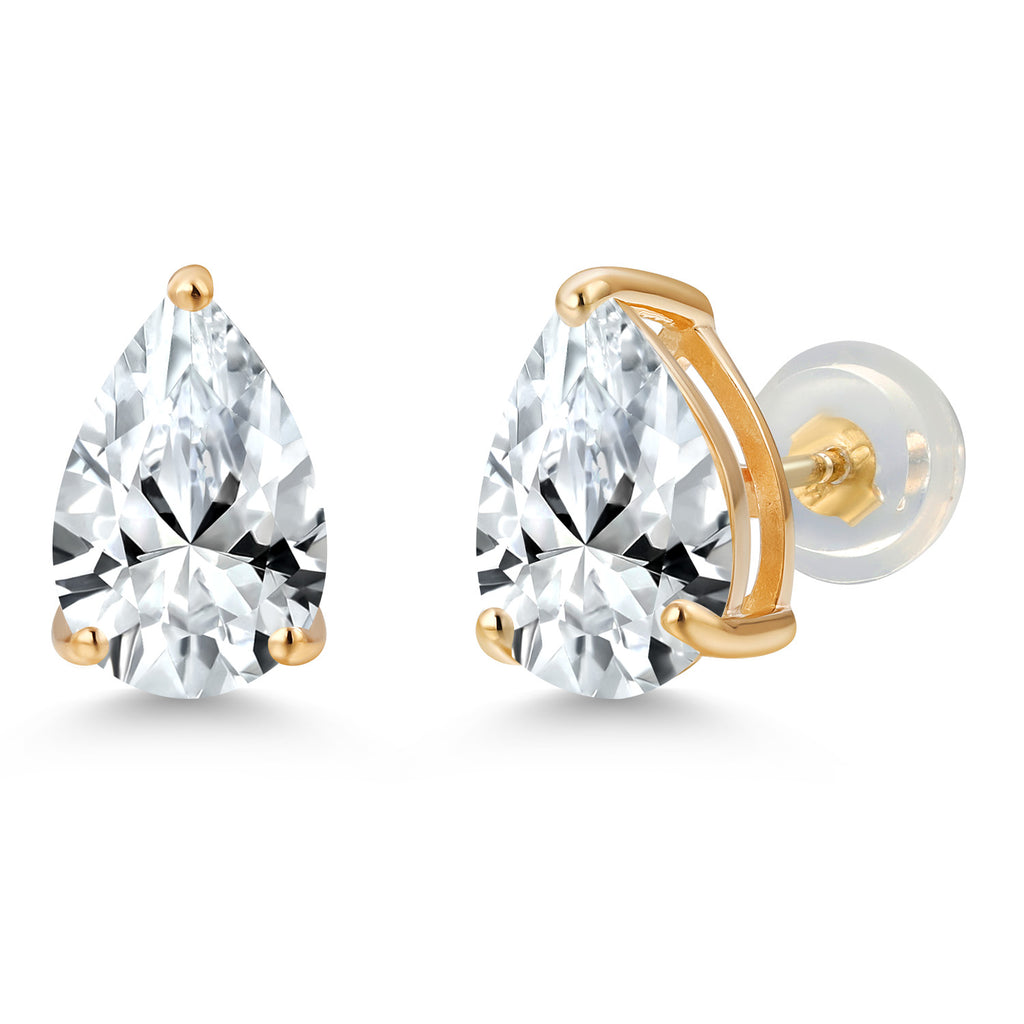 White Created Sapphire - September_Earrings in 14K Yellow Gold