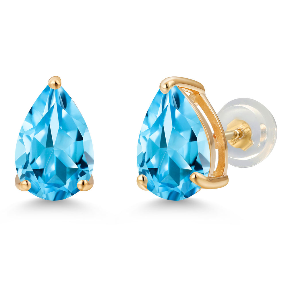 Swiss Blue Topaz - November_Earrings in 14K Yellow Gold