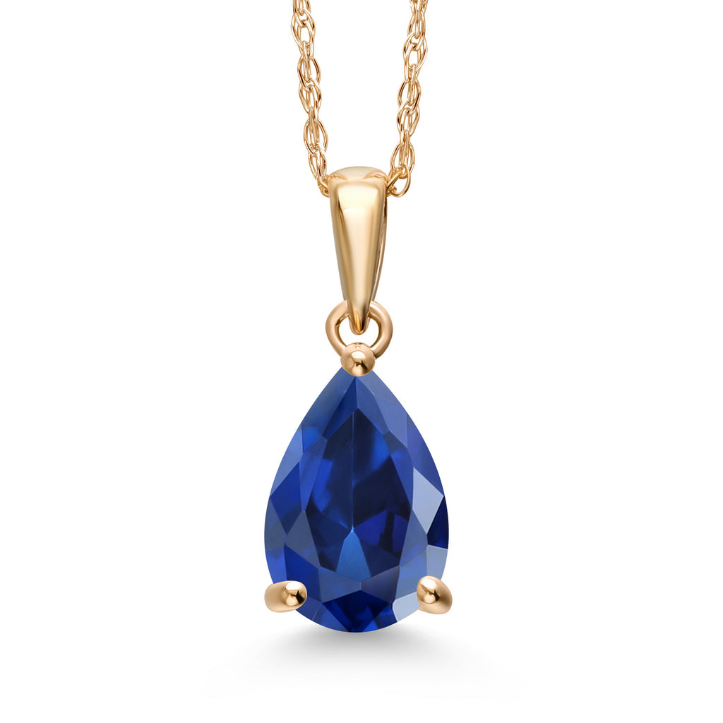 Blue Created Sapphire - September_Pendant in 14K Yellow Gold