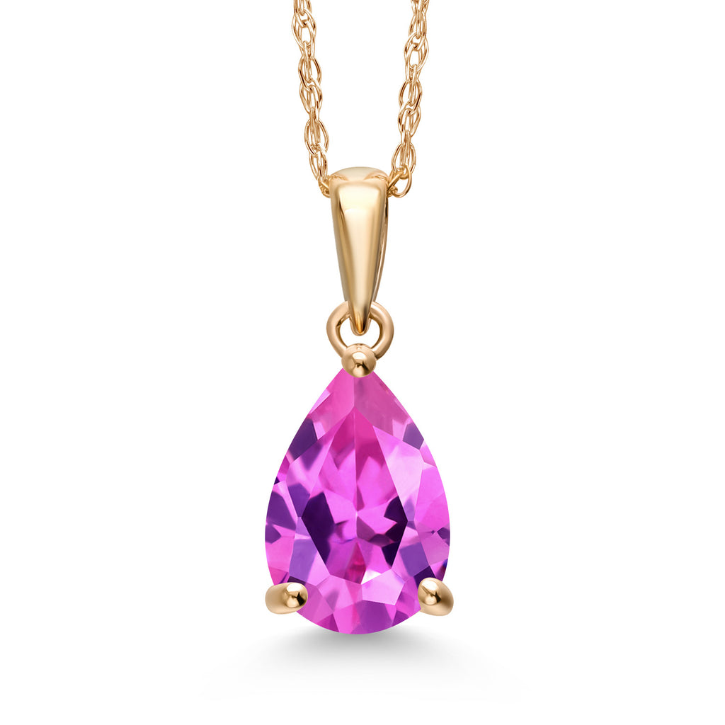 Pink Created Sapphire - September_Pendant in 14K Yellow Gold