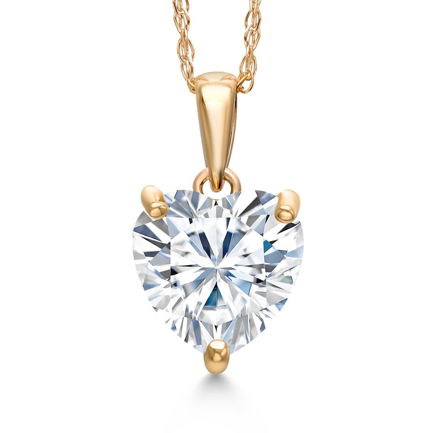 14K Yellow Gold Forever Classic Moissanite From Charles & Colvard Pendant Necklace For Women | 1.80 Cttw | Gemstone Birthstone | Heart Shape 8MM | With 18 Inch Chain