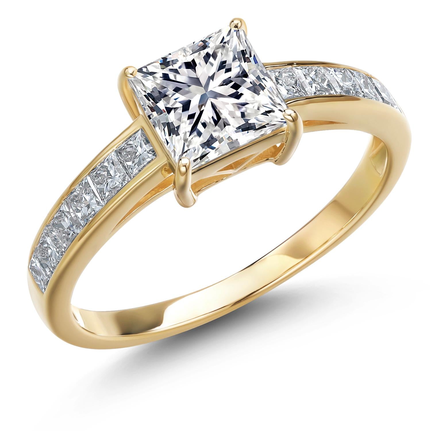 14K Yellow Gold IGI Certified Princess Lab Grown Diamond Engagement Ring For Women | 1.60 Cttw | Center Diamond 1 Ct | E-F Color | VS1 Clarity | Available in Size 5,6,7,8,9