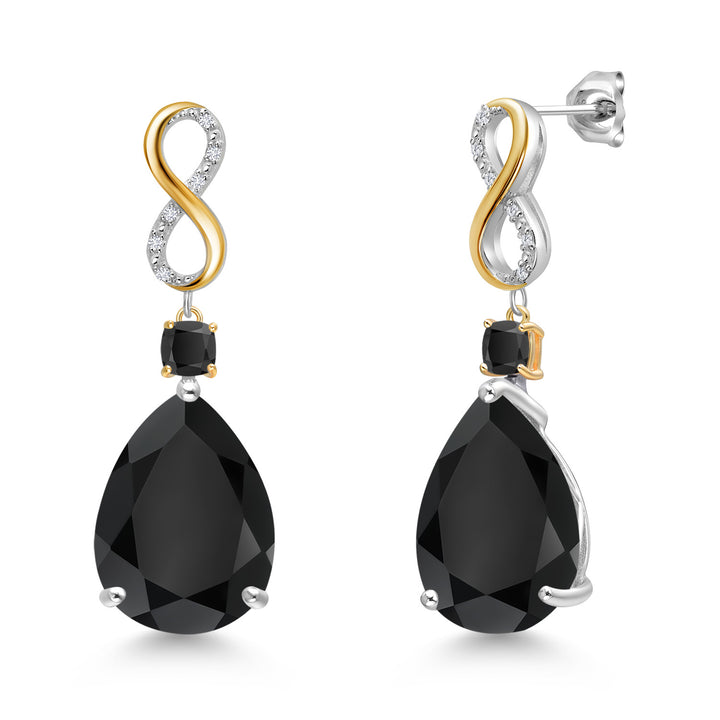 925 Silver and 10K Yellow Gold Black Onyx and White Lab Grown Diamond Earrings For Women | 26.04 Cttw | Gemstone December Birthstone | Pear Shape 18X13MM