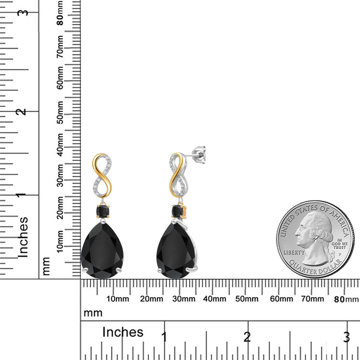 925 Silver and 10K Yellow Gold Black Onyx and White Lab Grown Diamond Earrings For Women | 26.04 Cttw | Gemstone December Birthstone | Pear Shape 18X13MM