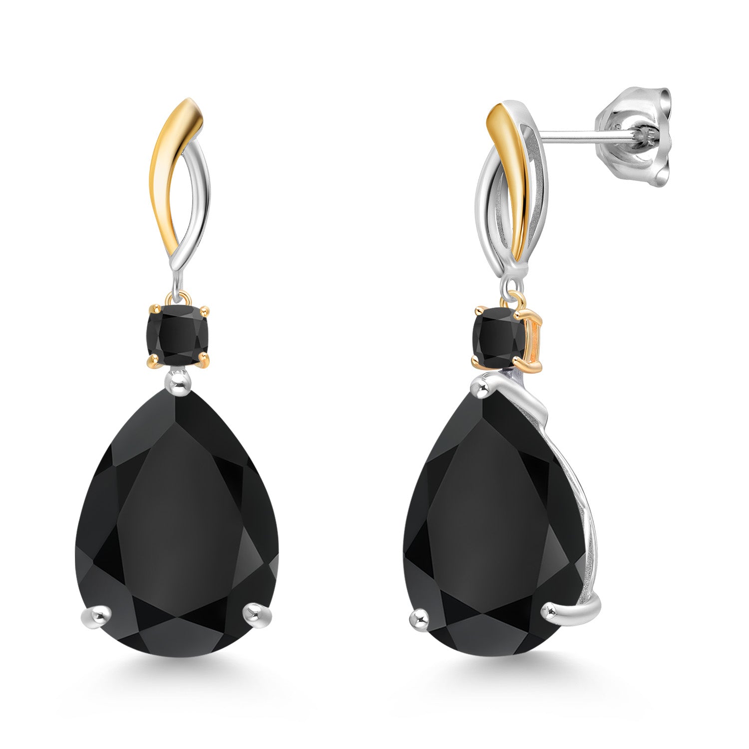 925 Silver and 10K Yellow Gold Black Onyx Earrings For Women | 20.38 Cttw | Gemstone December Birthstone | Pear Shape 18X13MM