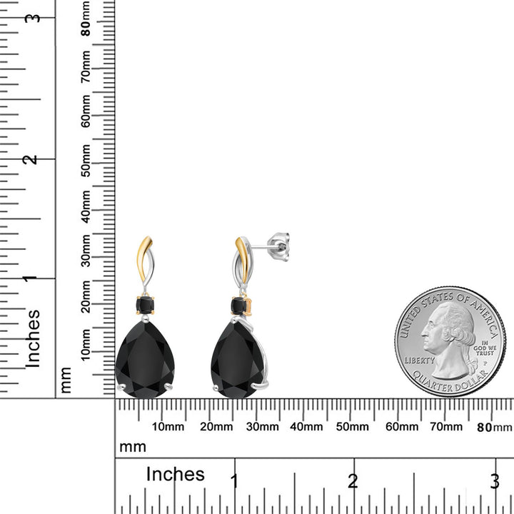 925 Silver and 10K Yellow Gold Black Onyx Earrings For Women | 20.38 Cttw | Gemstone December Birthstone | Pear Shape 18X13MM