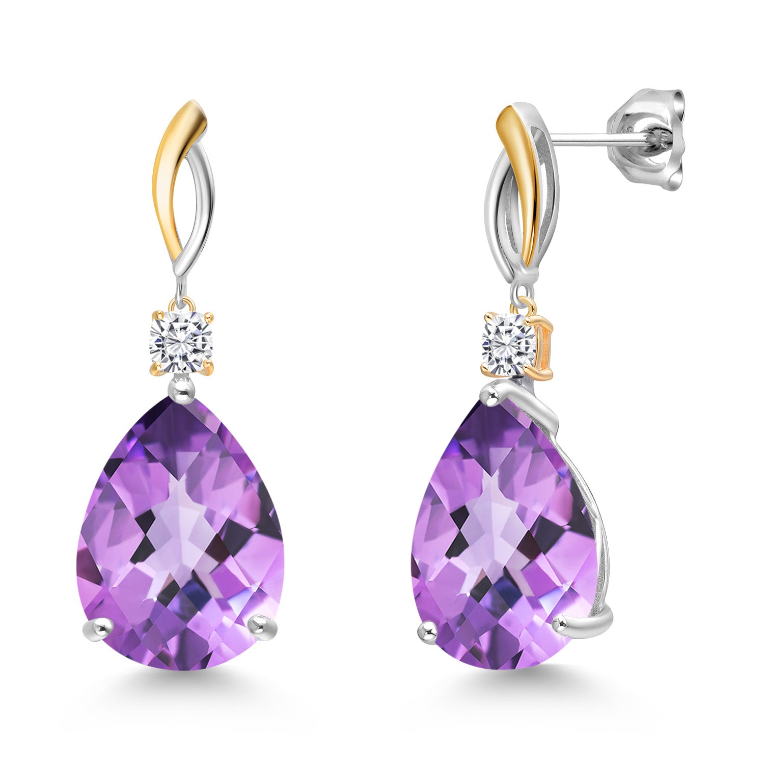 Purple and Near Colorless (GH)_Earrings in 925 Sterling Silver and 10K Yellow Gold