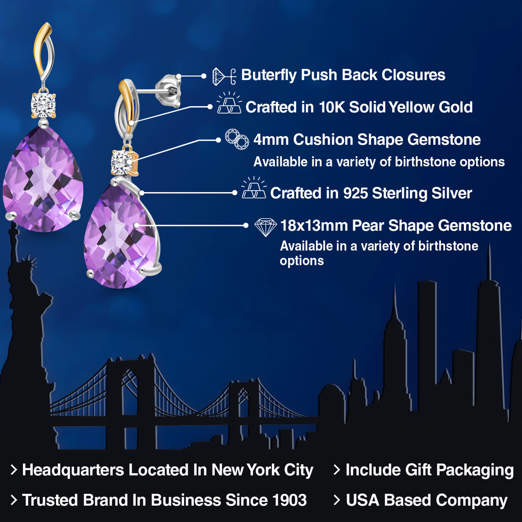 Purple and Near Colorless (GH)_Earrings in 925 Sterling Silver and 10K Yellow Gold