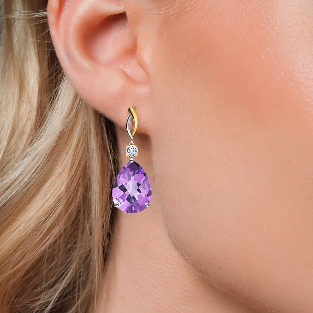 Purple and Near Colorless (GH)_Earrings in 925 Sterling Silver and 10K Yellow Gold