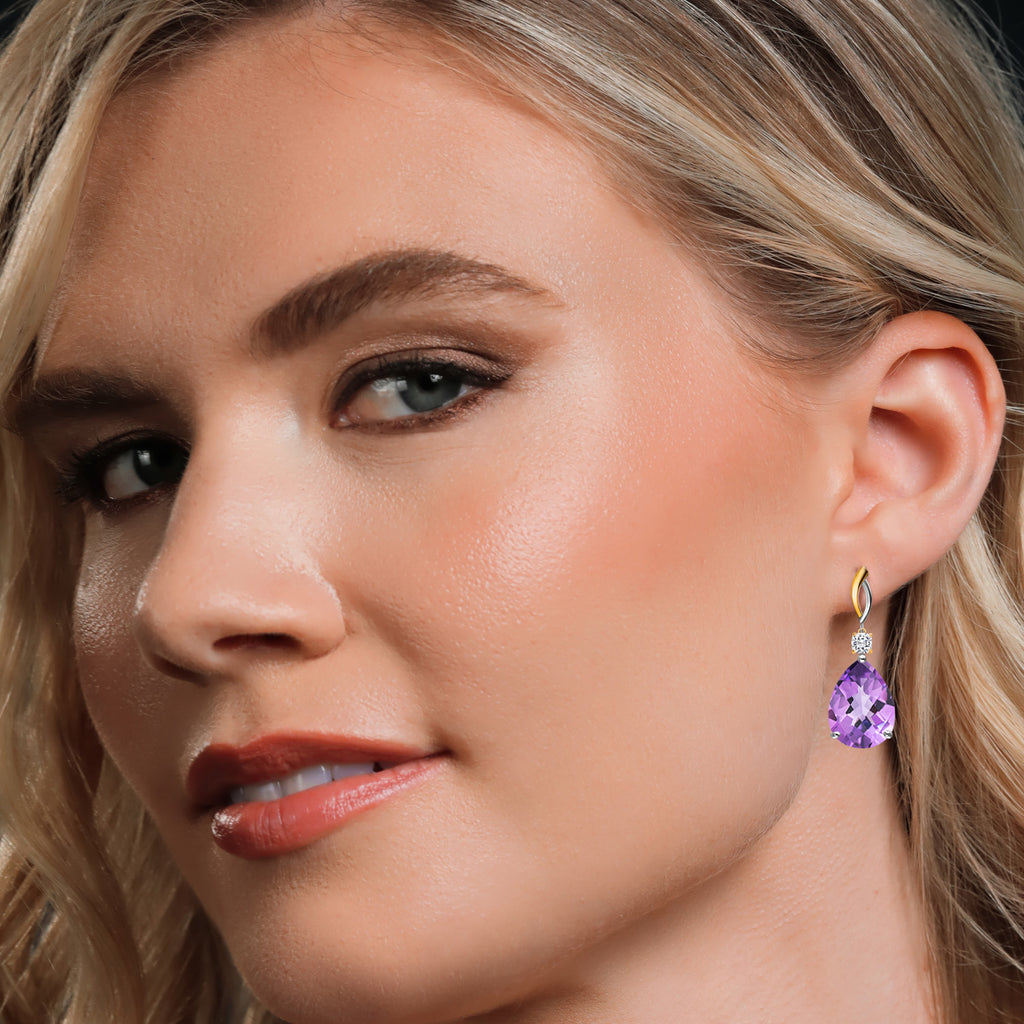 Purple and Near Colorless (GH)_Earrings in 925 Sterling Silver and 10K Yellow Gold