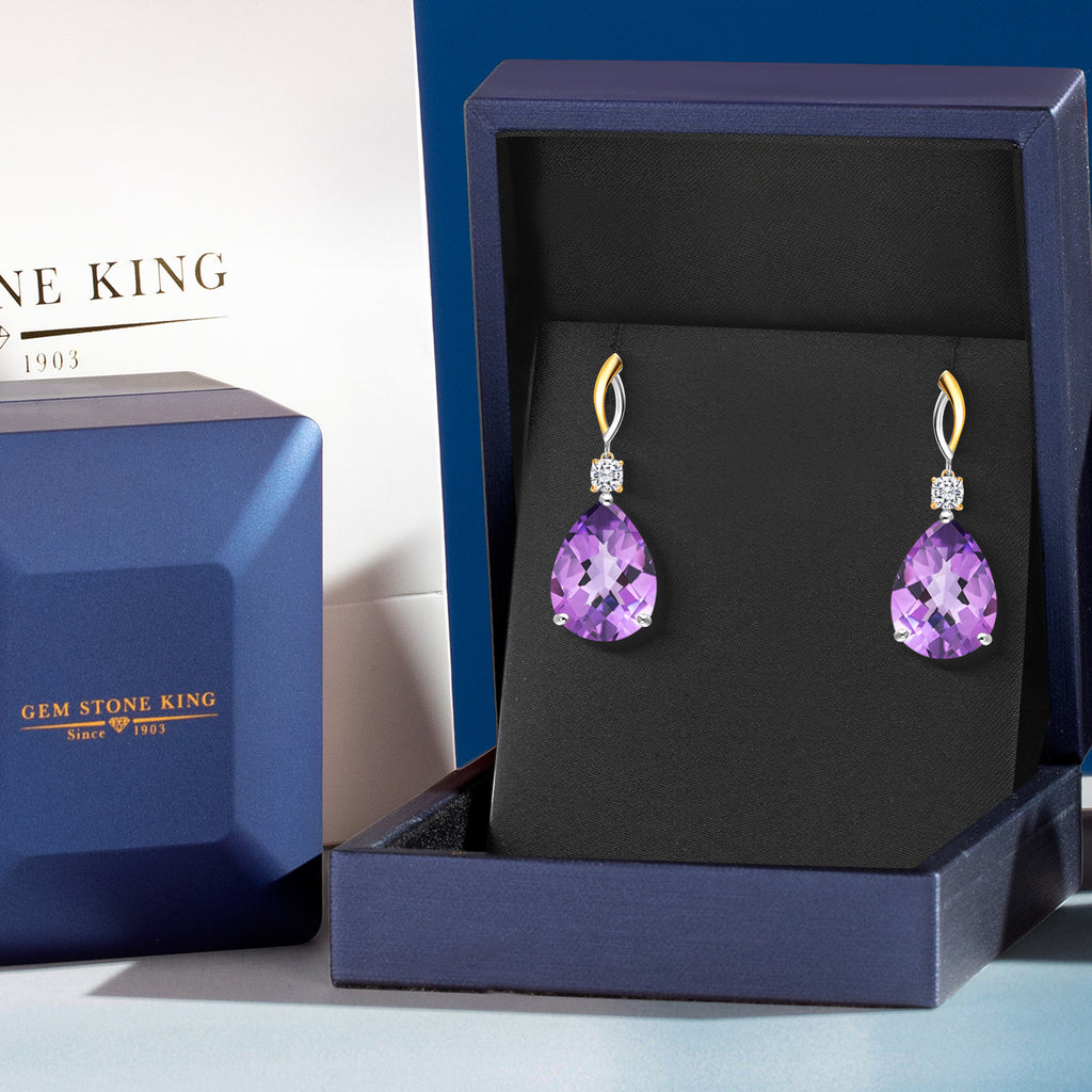 Purple and Near Colorless (GH)_Earrings in 925 Sterling Silver and 10K Yellow Gold