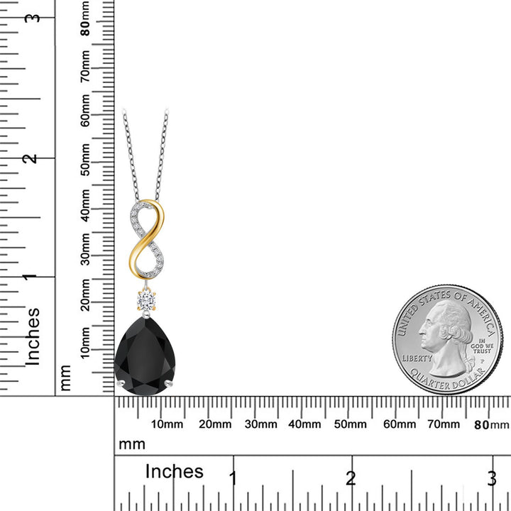 10.31 Cttw 925 Silver and 10K Yellow Gold Black Onyx White Moissanite and Lab Grown Diamond Pendant Necklace for Women | Gemstone Birthstone | Pear Shape 18X13MM