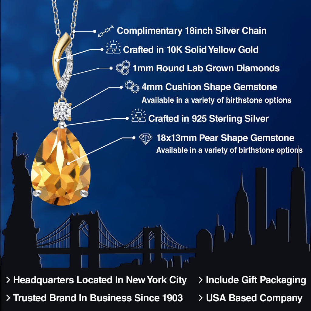 Yellow - Near Colorless (GH) and G - H_Pendant in 925 Sterling Silver and 10K Yellow Gold
