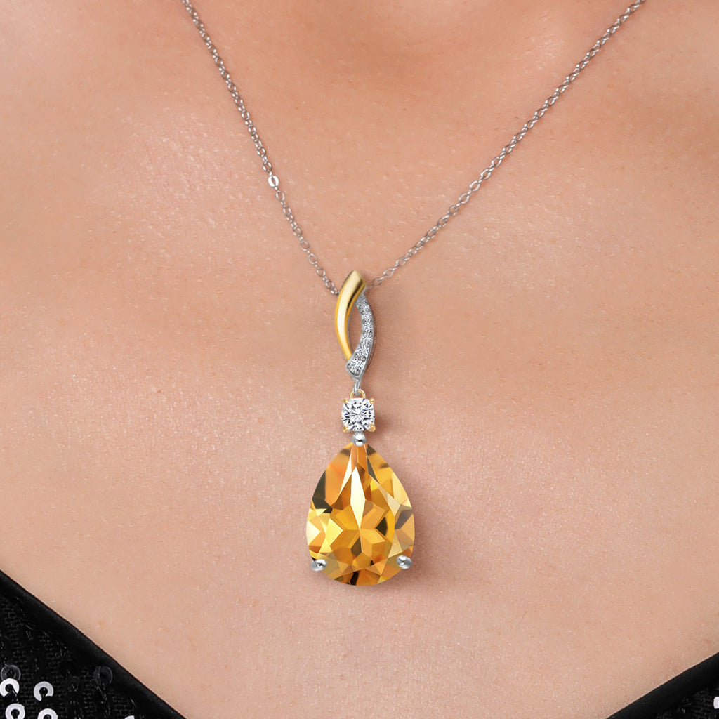 Yellow - Near Colorless (GH) and G - H_Pendant in 925 Sterling Silver and 10K Yellow Gold